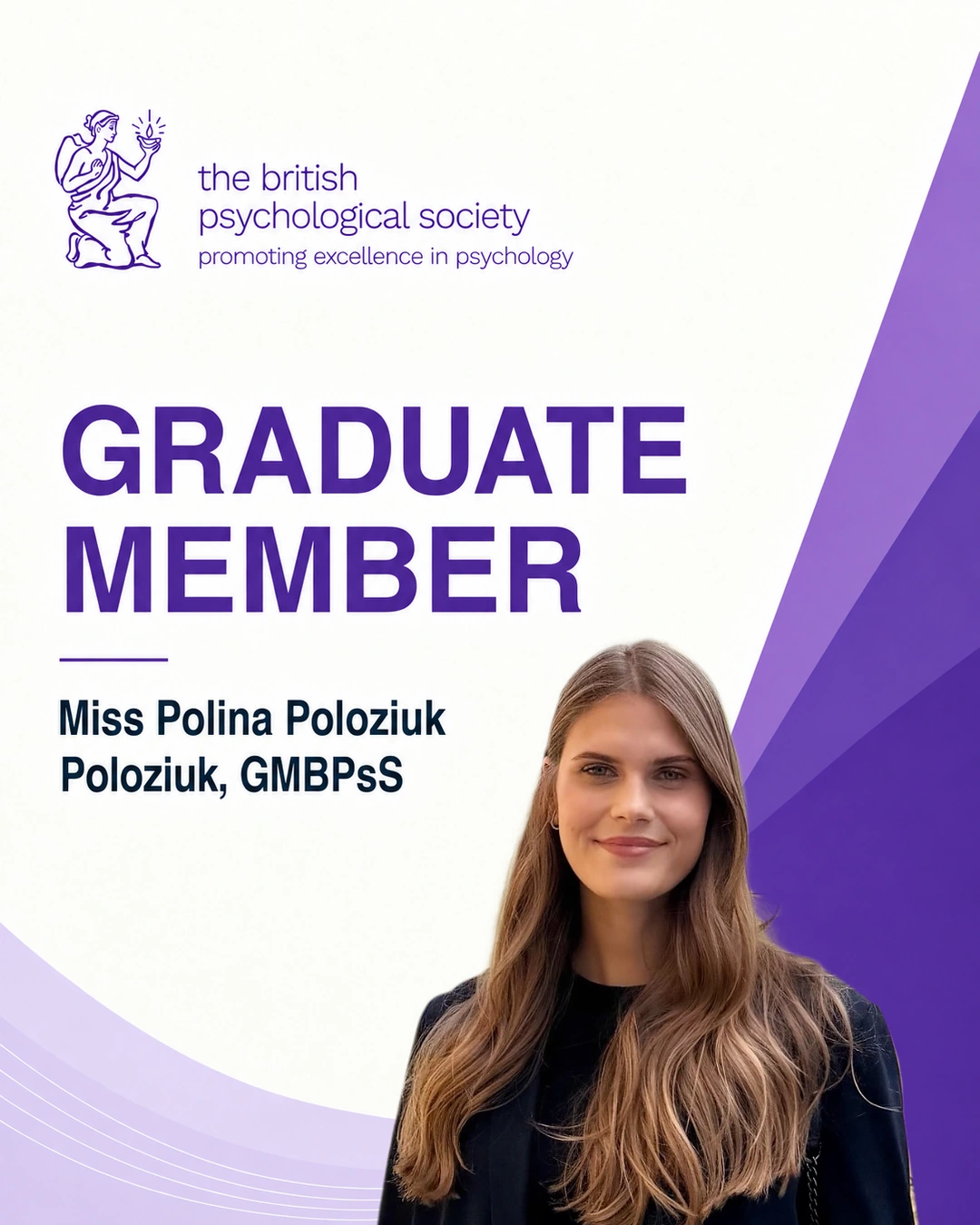 Cartel de membresía de Polina Poloziuk Poloziuk: British Psychological Society · Graduate Member · GMBPsS
